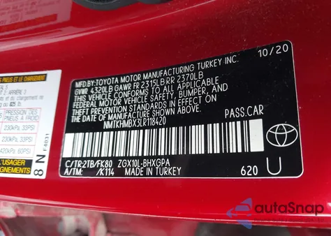 2020 Toyota C-Hr Xle from USA, damaged, VIN NMTKHMBX3LR118420